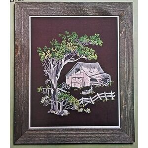 VTG Bucilla Creative Needlecraft Crewel Kit Solitude Barn Scene 20x24" Complete